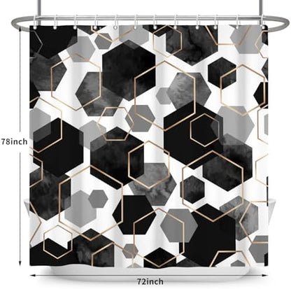 deFouliao Black Shower Curtain Modern Abstract Geometric Grid Bathroom Curtain Sets for Bathtub Home Art Decor, Waterproof Fabric Washable with Hooks, 72x78 Inch