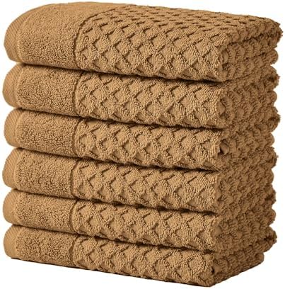 Great Bay Home Hand Towels - 100% Cotton 6 Pack 26x16 Hand Towel Set - Absorbent, Durable, Quick-Dry Towels for Bathroom (Mocha)