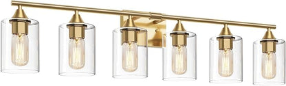 6-Light Gold Vanity Light,Bathroom Light Fixtures,Modern Brushed Brass Gold Wall Sconce Lighting,Bathroom Wall Lamp for Mirror Bedroom Living Room Vanity Table Hallway