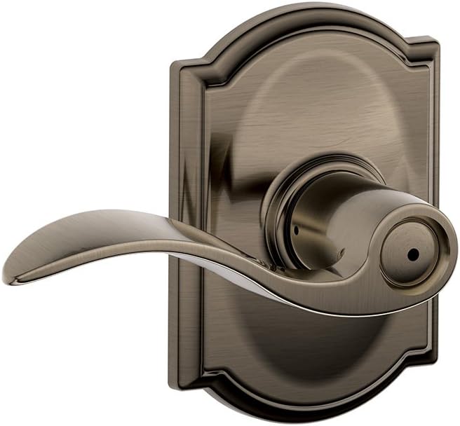 SCHLAGE Accent Lever with Camelot Trim Bed and Bath Lock in Antique Pewter