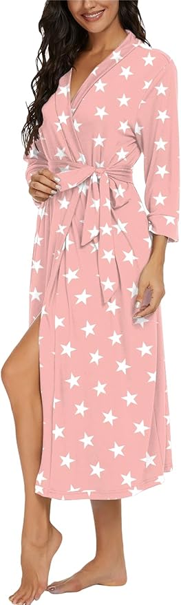 VINTATRE Women Kimono Robes Long Knit Bathrobe Lightweight Soft Knit Sleepwear V-neck Casual Ladies Loungewear