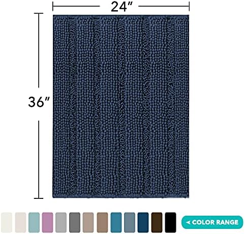 Turquoize Bathroom Rug 24"x36", Soft Absorbent Chenille Bath Rug, Navy