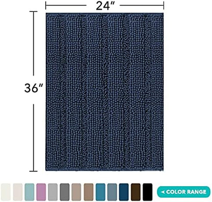 Turquoize Bathroom Rug 24"x36", Soft Absorbent Chenille Bath Rug, Navy