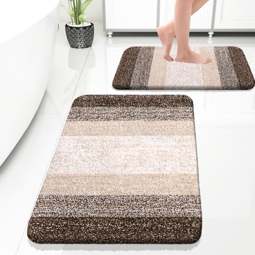 OLANLY Micorfiber Bathroom Rug Set 2 Piece, 30"x20"+24"x16"