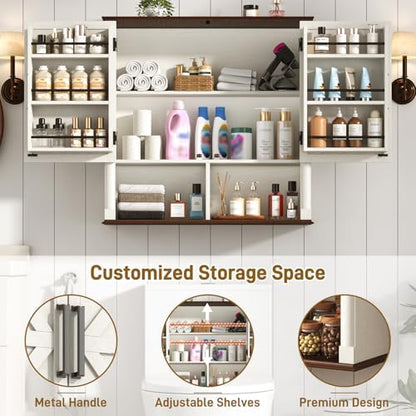 Farmhouse Bathroom Storage Cabinet,Double Wooden Bathroom Wall Cabinet with Roman Column Decor, Farmhouse Medicine Cabinets w Barn Doors,Storage Cabinets Wall Mounted for Kitchen(Rustic White)