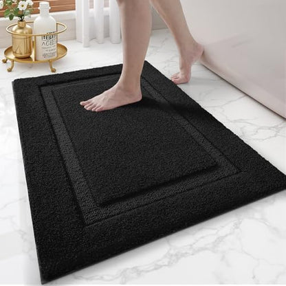 LUMI Ultra Soft Bathroom Rugs Absorbent, Non Slip Bath Mat 16X24, Black