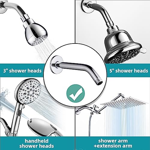 Cobbe Shower Arm with Flange and Teflon Tape, 6-Inches Wall Mounted Shower Pipe Arm 304 Stainless Steel Extension for Fixed Shower Head, Chrome