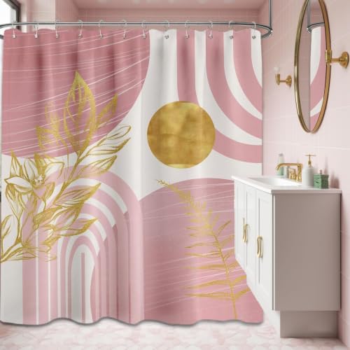 Light Pink and Gold Extra Long Shower Curtain, Tall 72X78 in