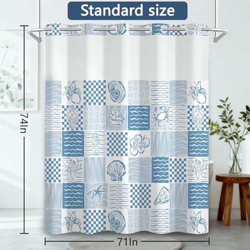 No Hook Shower Curtain with Snap-in Liner 71x74 Inch