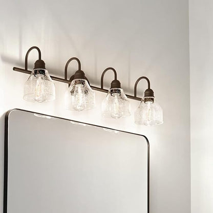 Kichler Avery 33.5" Bathroom Vanity Industrial 4 Light Wall Fixture with Clear Seeded Glass in Black, for Bathroom (8.25" x 33.5" x 9.5") 45974BK