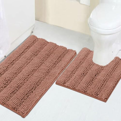 2 Piece Bathroom Rug Set with Toilet Mat, Soft Absorbent Chenille, Non-Slip