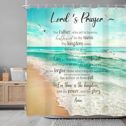 Ocean Bible Verse Coastal Beach Inspirational Bathroom Shower Curtain Set