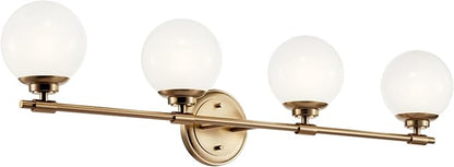 Kichler Benno 4-Light Vanity, Modern Light with Opal Glass in Champagne Bronze, for Bathroom or Powder Room (8.75" x 34"), 55173CPZ