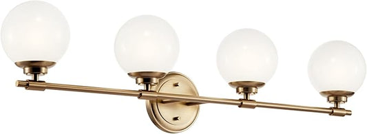Kichler Benno 4-Light Vanity, Modern Light with Opal Glass in Champagne Bronze, for Bathroom or Powder Room (8.75" x 34"), 55173CPZ