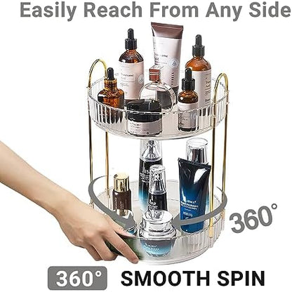 Asayuee 360 Rotating Makeup Organizer,2 Tier Large Capacity Make Up Organizers and Storage,Skincare Perfume Vanity Organizers,Bathroom Cosmetics Storage Organizer Countertop(Clear-2 Tier)