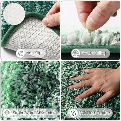 32PCS Dark Green Bathroom Accessories Set with Shower Curtain,Rugs,Trash Can,3PCS Lotion Soap Dispenser, Toothbrush Holder, Soap Dish,Tumbler Cup,6PCS Wood Tags Bath Accessories with Tray for Bathroom