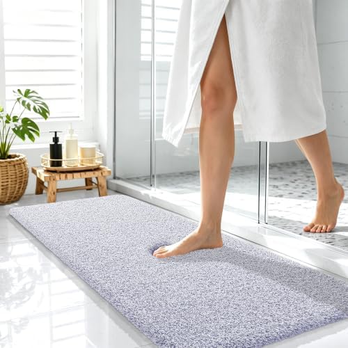 OLANLY Microfiber Bathroom Rugs 47x17, Quick Dry Mat, Lavender and White