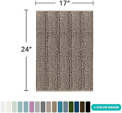 Turquoize Small Bathroom Rug 17x24, Soft Chenille Bath Rug, Taupe Brown