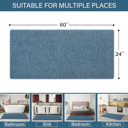 LOCHAS Luxury Bathroom Rug Shaggy Bath Mat 24 x 60 Inch, Denim Blue