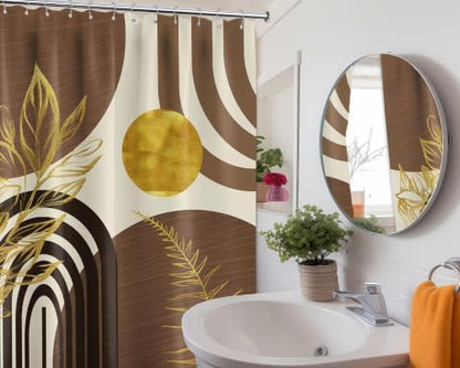 Brown and Gold Shower Curtain, 72x72 in, Mid Century Modern Tan