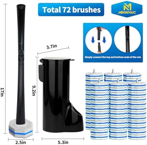 2 Pack Disposable Toilet Brush and Holder Set,Extended Handle with 72 Cleaner Refills Toilet Brush for Toilet Bowl Cleaners,Bathroom Cleaning, Bathtub.Disposable Toilet Cleaning System