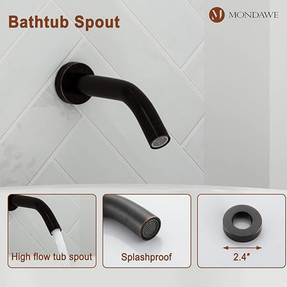 MONDAWE 9 Inch Wall Mounted Shower Faucet Set with Tub Spout in Oil Rubbed Bronze, Rainfall Shower Head with 3-Setting Handheld Spray Shower Combo, High Pressure Shower System with Solid Brass Valve