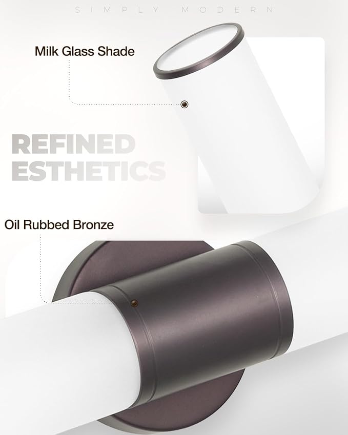 2-Light Bathroom Vanity Lighting Fixture, Oil Rubbed Bronze Wall Sconce with Opal White Glass, E26 Stocket Indoor Wall Lamp, Modern Mirror Light