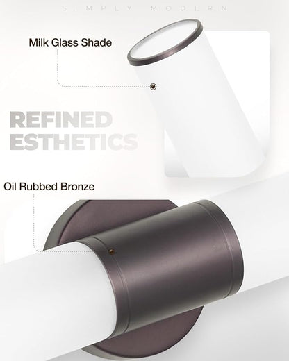 2-Light Bathroom Vanity Lighting Fixture, Oil Rubbed Bronze Wall Sconce with Opal White Glass, E26 Stocket Indoor Wall Lamp, Modern Mirror Light