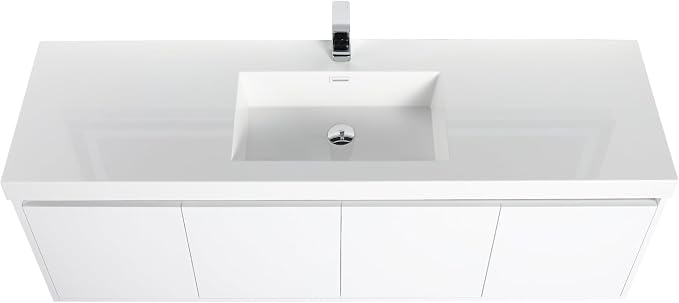 Blossom 60 Inch Floating Bathroom Vanity, Modern Single Sink Vanity with Marine-Grade Plywood, Zero-VOC Glossy White Wall Mounted Cabinet, Pre-Assembled for Easy Plumbing Install