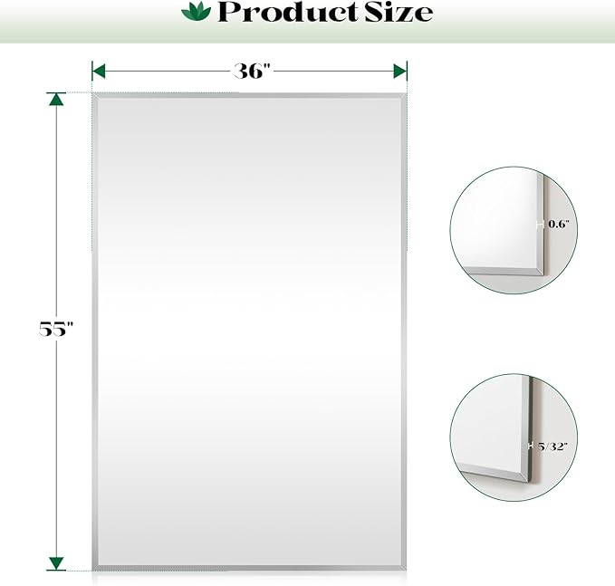 Big Frameless Beveled Bathroom Wall Mirror, 55"x36" Bathroom Wall Mirror for Over Sink, Large Vantiy Mirrors for Living Room, Entryway, Bedroom, Hangs Horizontally or Vertically