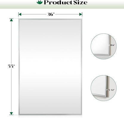 Big Frameless Beveled Bathroom Wall Mirror, 55"x36" Bathroom Wall Mirror for Over Sink, Large Vantiy Mirrors for Living Room, Entryway, Bedroom, Hangs Horizontally or Vertically