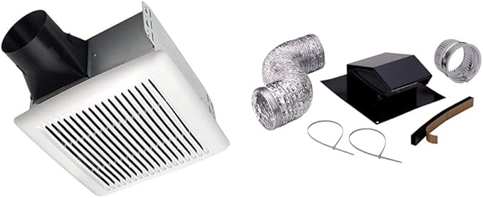 Broan-NuTone AE110 Invent Flex ENERGY STAR Qualified Single-Speed Ventilation Fan, 110 CFM 1.0 Sones, White & RVK1A Roof Vent Kit, Black