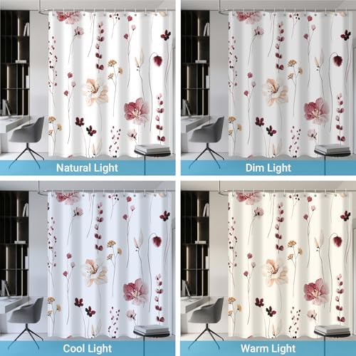 WITHLOC Floral Shower Curtains for Bathroom, Burgundy Flower, 72" W x 72" L