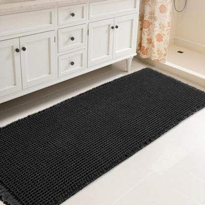 SUBRTEX Waffle Braided Bath Mat, 24" x 60" Soft Waffle Bath Rugs, Absorbent Non Slip Bathrooom Mats, Machine Washable Area Rug for Bathroom, Quick Dry, Black