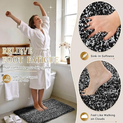 Yimobra Black and White Bathroom Rugs Non Slip Washable 36X24, Ultra Soft and Water Absorbent Bath Mats, Plush Fluffy Shower Mat Outside, Luxury Microfiber Thick Matts for Bathroom Floor/Tub