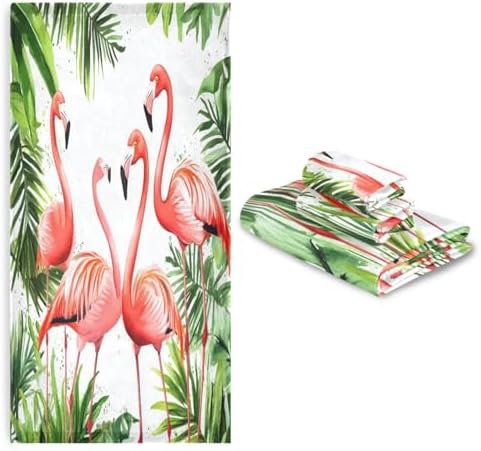 Naanle Stylish Splashed Pink Flamingo Soft Luxury Decorative Set of 3 Towels, 1 Bath Towel+1 Hand Towel+1 Washcloth, Multipurpose for Bathroom, Hotel, Gym, Spa and Kitchen