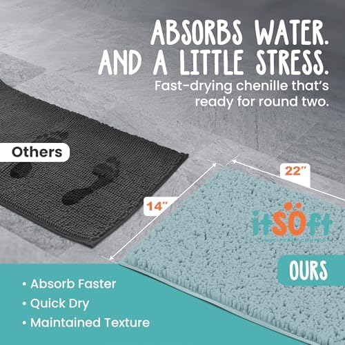 Small Chenille Bath Mats 22"x14", Plush Absorbent Bath Mats Quick Dry, Soft & Machine Washable, Non Slip Carpet for Bathroom, Thick Bathroom Rugs, Shower Restroom Rug Mat, Alfombras De Bano, Bathrugs