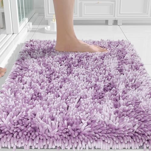 Yimobra Chenille Bathroom Rugs Non Slip, Extra Thick Soft Absorbent Bath Rug, Machine Washable Quick Dry Bath Mat for Bathroom Floor, Tub and Shower, Home Decor Accessories, 24x17, Lilac