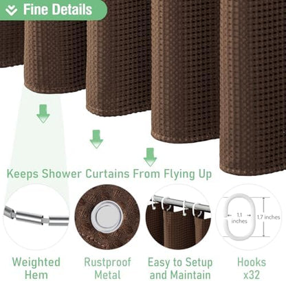 Dynamene Extra Wide Waffle Shower Curtain 256 GSM Fabric 180x72 Brown