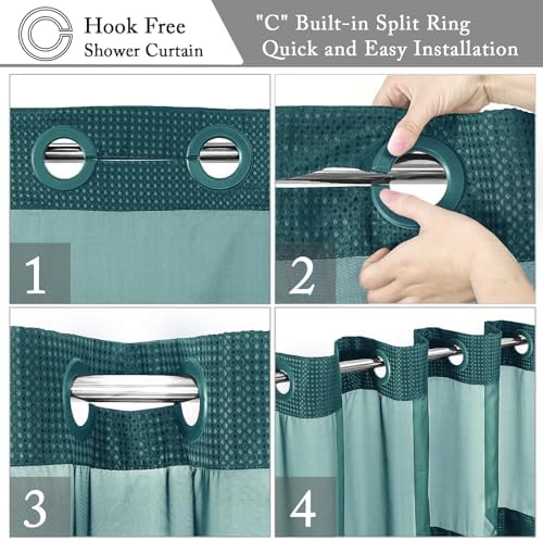 Gibelle No Hook Cloth Seaweed Green Shower Curtain with Liner, 72x74