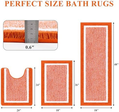 Pauwer Bathroom Rugs 3 Piece Set, Non Slip Washable Bath Mat, Orange