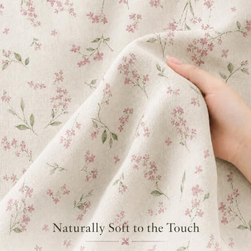 Leowefowa Pink Wildflower Farmhouse Shower Curtain, Vintage Cottagecore Floral Bathroom Decor, Linen Look Fabric Bath Curtain, Rustic Country Style Waterproof Shower Curtain, 72 x 72 Inch