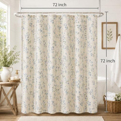 Leowefowa Vintage Farmhouse Blue Floral Shower Curtain, Linen Texture Fabric Bathroom Curtain, Rustic Wildflower Botanical Bath Decor, Waterproof Polyester Linen Blend, 72 x 72 Inch