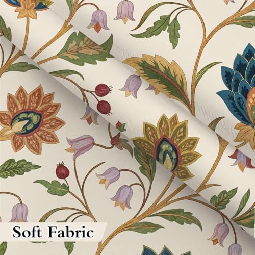 Vintage Floral Shower Curtain for Bathroom, Rustic Farmhouse Beige and Teal Sage Green Boho Botanical Shower Curtains, Retro Cottagecore Wildflower Aesthetic Bath Curtain Set with Hooks， 60 x 72 Inch