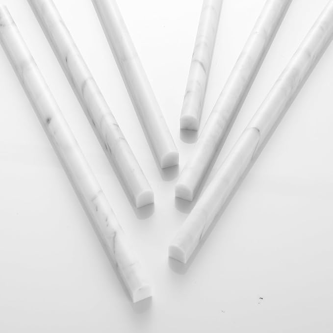 Carrara White 12 Pack of 3/5''x12'' Marble Pencil Liner Tile, Edge Trim Molding for Shower, Polished Bullnose Tile Trim for Kitchen and Bathroom Backsplash