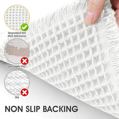 IM HOME Waffle Bath Mat Set 3 Piece White,Woven Modern Bath Rug Mats, Absorbent Non Slip Bath Floor Mat, Soft Washable Boho Bath Rugs with Tassels for Bathroom, Bedroom, Kitchen