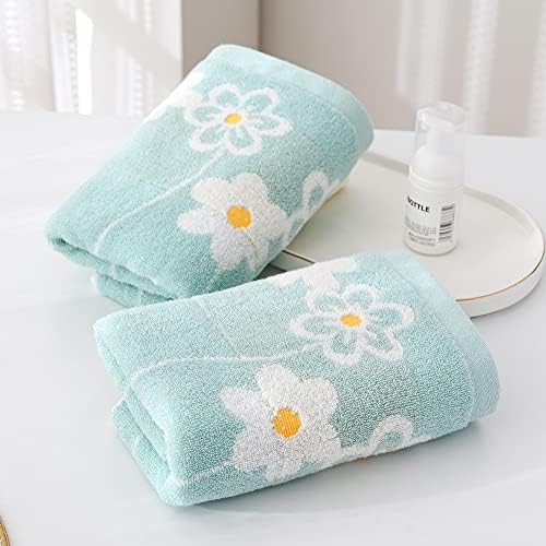 YiLUOMO Green Hand Towel Set of 2 Flower Pattern Highly Absorbent Quick Dry 100% Cotton Hand Towels for Bathroom, Hotels, Travel, Spa 13" X 29"