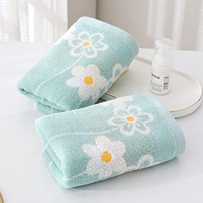 YiLUOMO Green Hand Towel Set of 2 Flower Pattern Highly Absorbent Quick Dry 100% Cotton Hand Towels for Bathroom, Hotels, Travel, Spa 13" X 29"