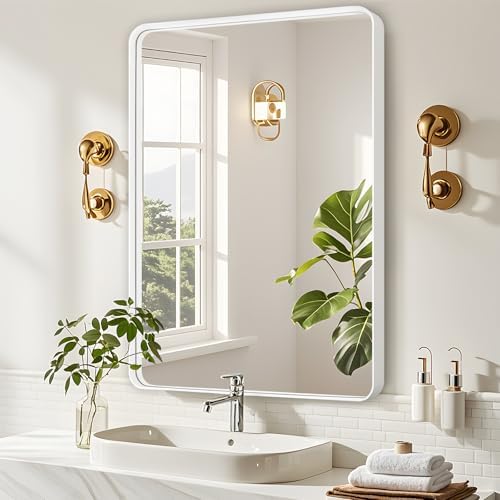 White Bathroom Vanity Mirror Over Sink 24x36, Large Wall Rectangle Mirror