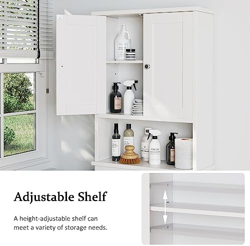 Over the Toilet Storage Cabinet, Bathroom Storage Cabinet White Organizer Over Toilet, Bathroom Space Saver with Adjustable Shelf, White